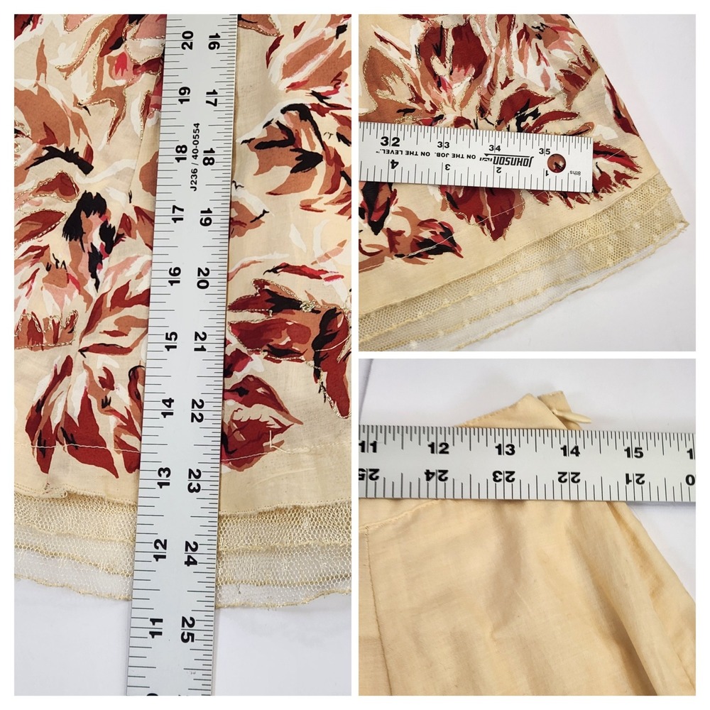 Odille Yellow Floral‎ Midi Skirt Women's Size 4 Lace Trim Cottagecore Feminine - Picture 5 of 8